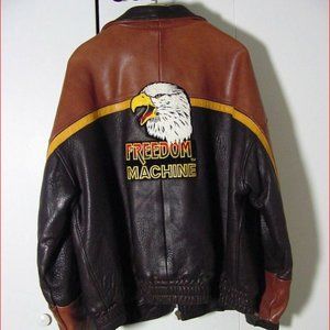 Vtg 80's Bremans Leather Freedom Machine Moto Biker Jacket Sz 3XL Gold Eagle